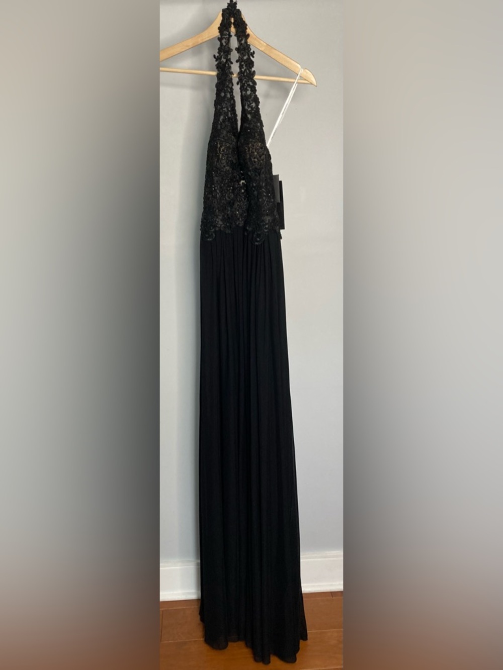 Sherri Hill Black Halter Evening Gown with Beaded Bodice
